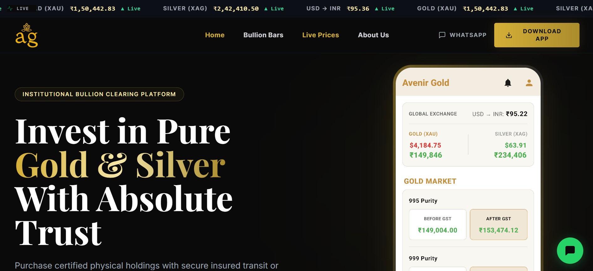 Avenir Bullion & Jewelry Interface